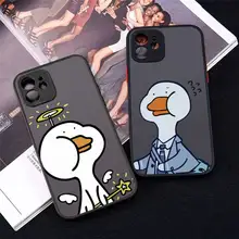 Funny Creative Animal Duck Phone Case Matte Transparent for iPhone 7 8 11 12 s mini pro X XS XR MAX Plus cover funda