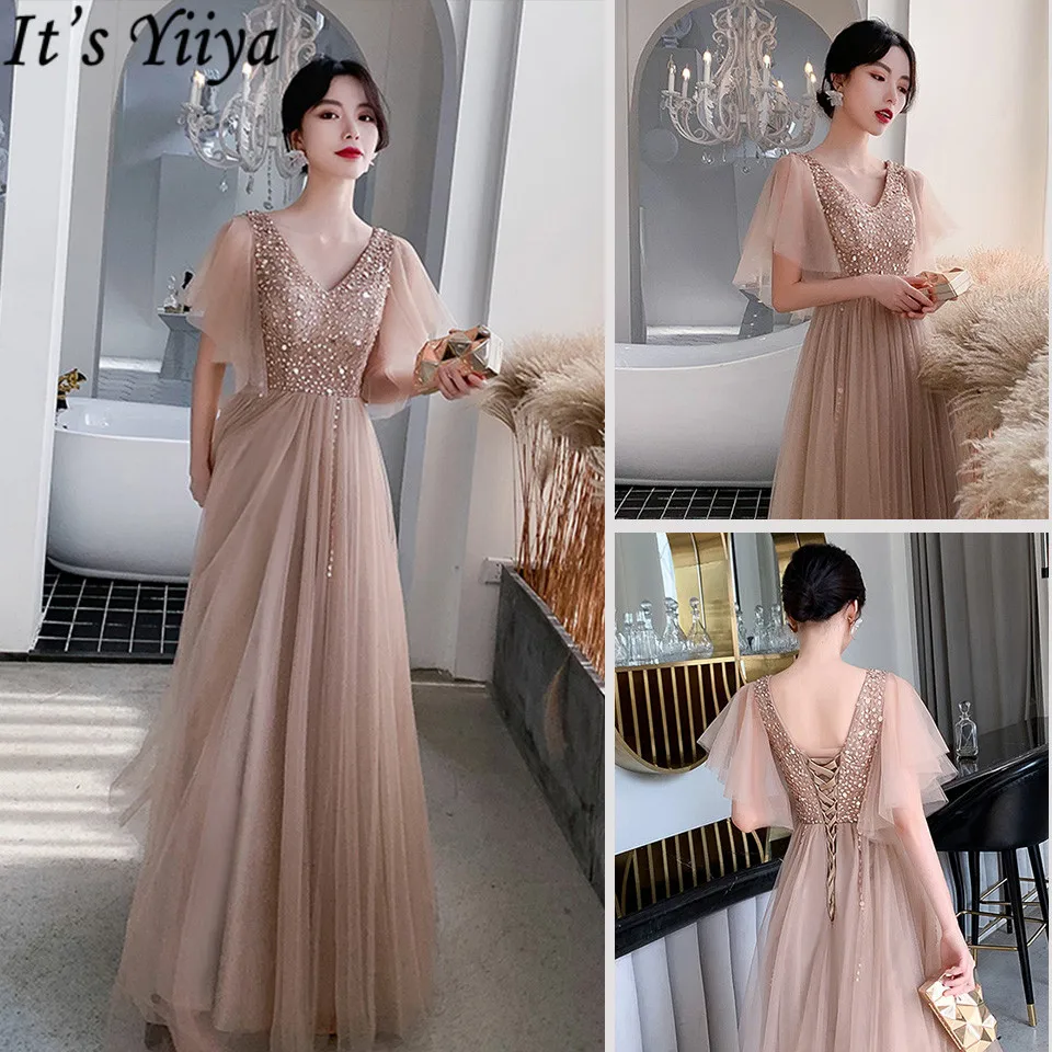 Женское вечернее платье It's Yiiya белое фатиновое до пола с V образным вырезом