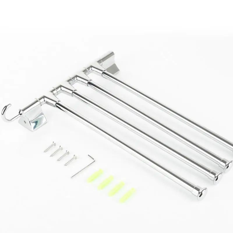 

Towel Bar Stainless Steel Rotating Towel Rack Holder Bathroom Kitchen Wall-mounted Towel Polished Rack Holder 4 Swivel Bars HWC