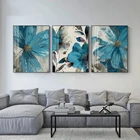 Винтажный синий постер с цветами на холсте, абстрактный постер с цветущей жизнью, растительный принт, Настенная картина, украшение для гостиной