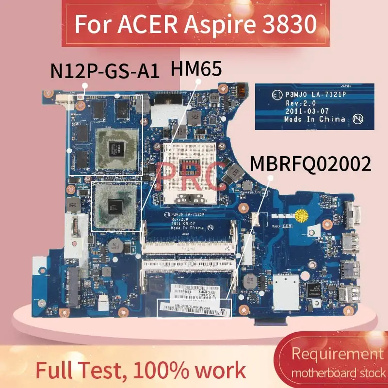 Материнская плата для ноутбука ACER Aspire 3830 3830G HM65 MBRFQ02002 HM65 Материнские