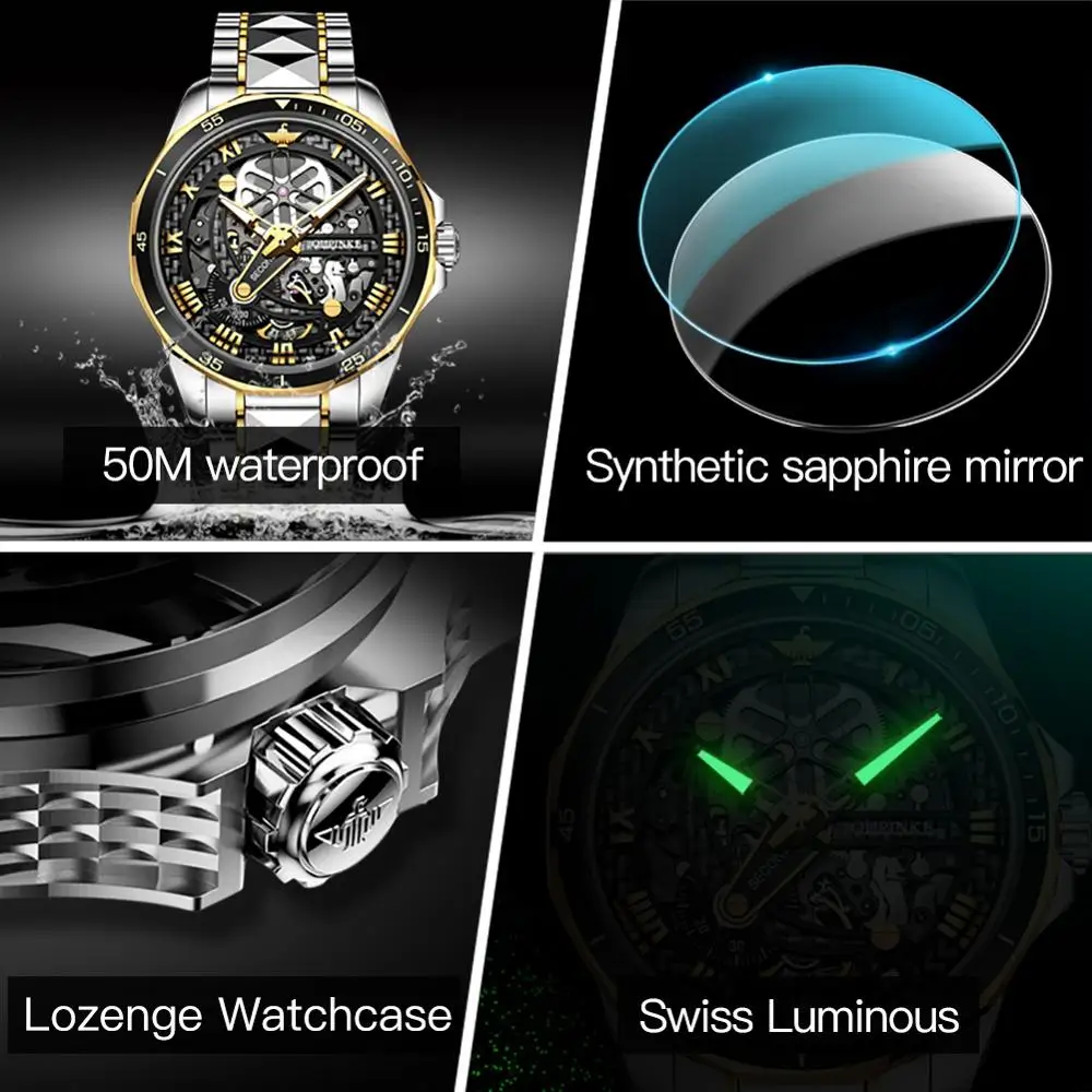 

OUPINKE Men Mechanical Watch Sapphire Glass Automatic wristwatch Luxury Stianless Steel Waterproof Business Sport Men Watches