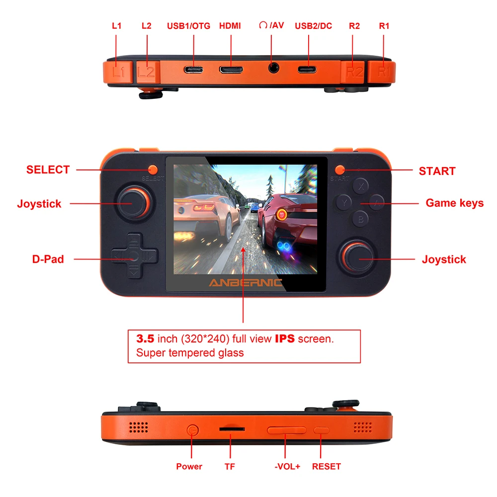 

3.5-inch HD New Upgraded Version Of RG350 Gaming Console With IPS Screen Dual 360-degree Joystick Operation