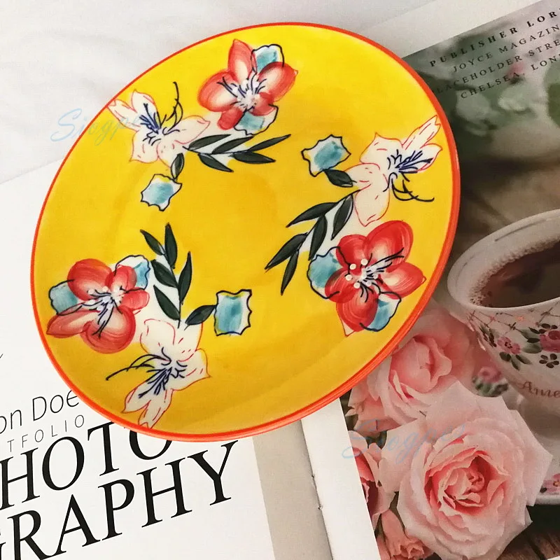 

Hand-painted Round Ceramic Decorative Charger Plate 8" Colorful Glazed Gift Dish