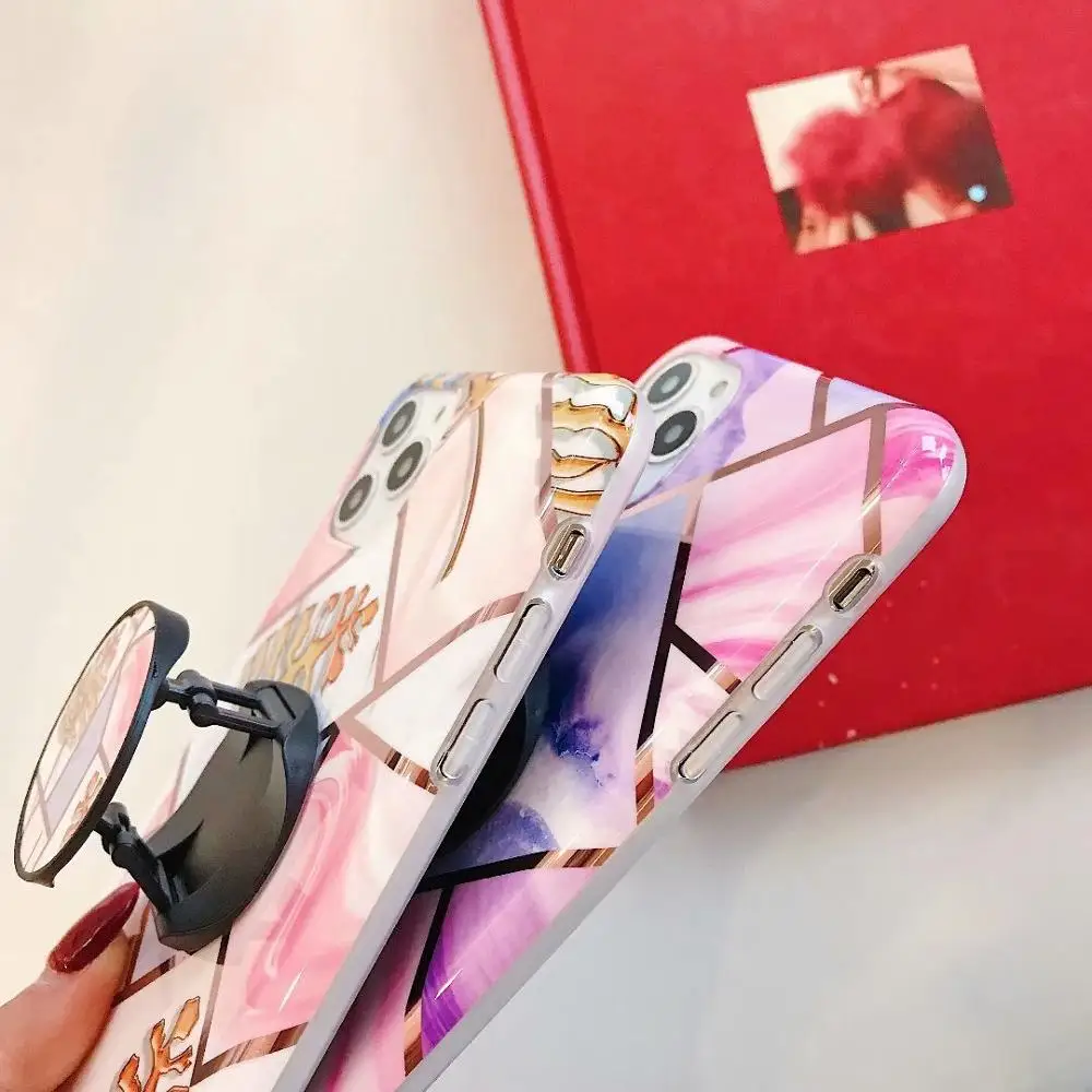 Необычная Геометрическая подставка держатель мраморный чехол для телефона iPhone 11