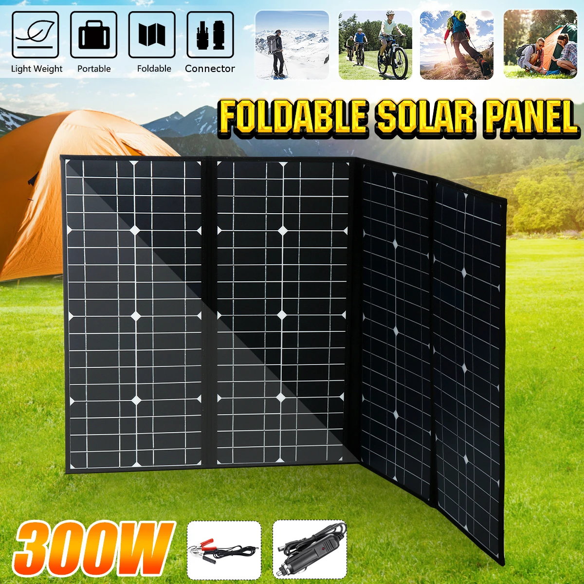 Складная монокристаллическая солнечная панель 300 Вт 1 с USB портом 5 В для