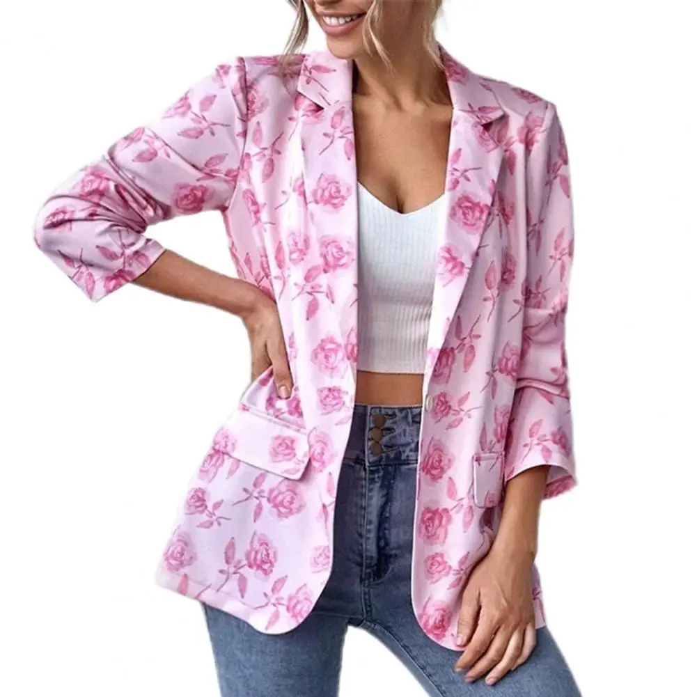 

Women Winter Blazer Suit Turn-down Collar Colorful Floral Printed Cardigan Long Sleeve Anti-wrinkle Ladies Blazer femme