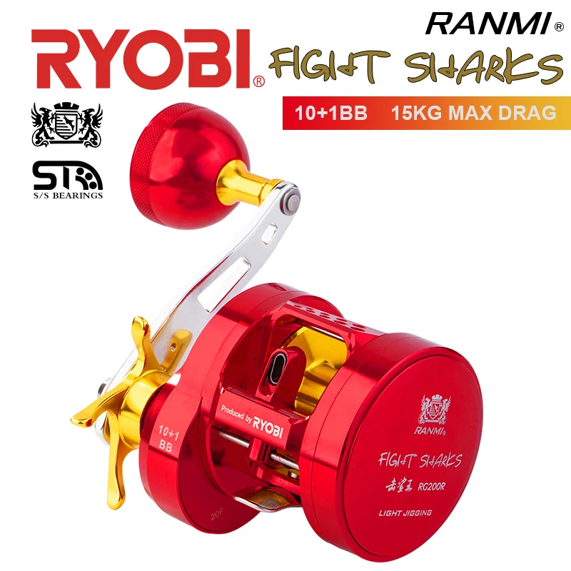 

RYOBI RANMI FIGHT SHARKS Slow Jigging Fishing Reels 10+1 BB Gear Ratio 6.8:1 Max Drag 15kg Light Jigging Reel saltwater wheels