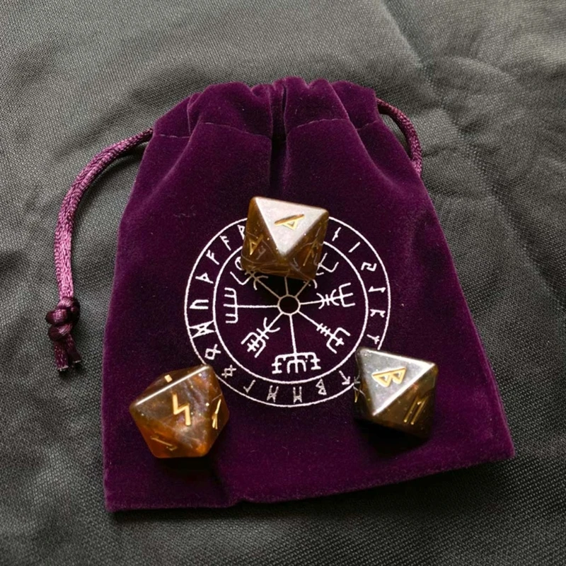 

C5AA 3 Pcs 8-Sided Rune Dices Resin Assorted Polyhedral Dice with Storage Bag Set Divination Table Board Roll Party Cards Toy