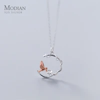 modian 925 sterling silver animal rose gold color brid fashion charm necklace for women chain short necklaces statement jewelry