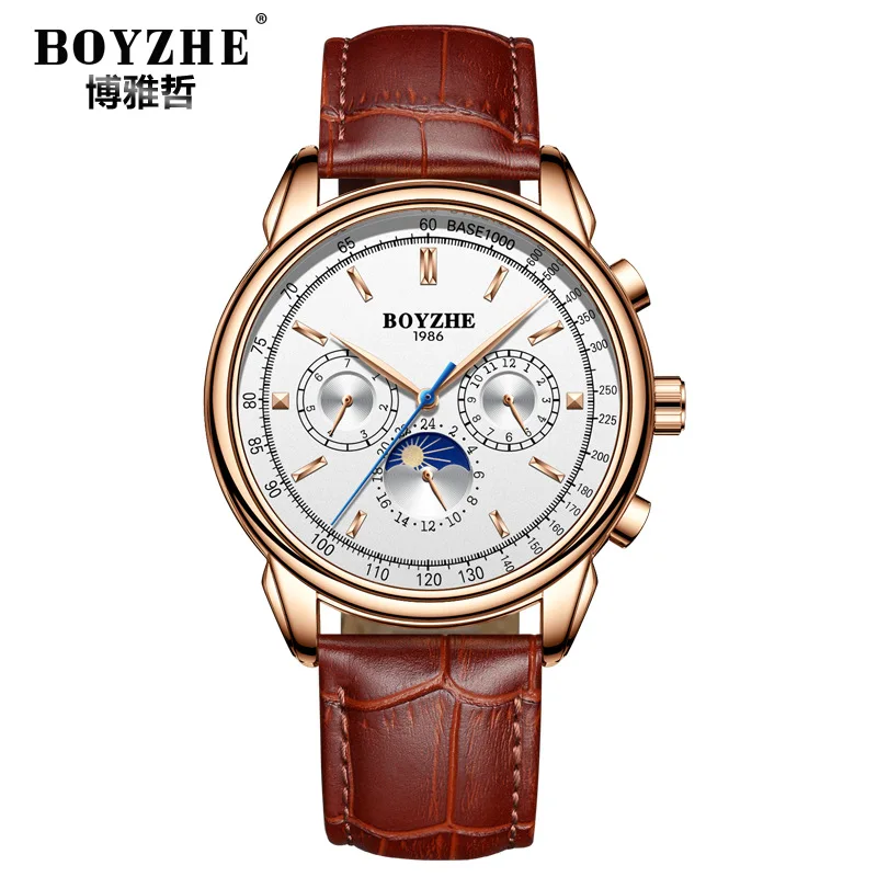 

BOYZHE Men's Mechanical Watch Automatic Movement Durable Leather Strap Hot Sale Classic Simple Watch relogio masculino