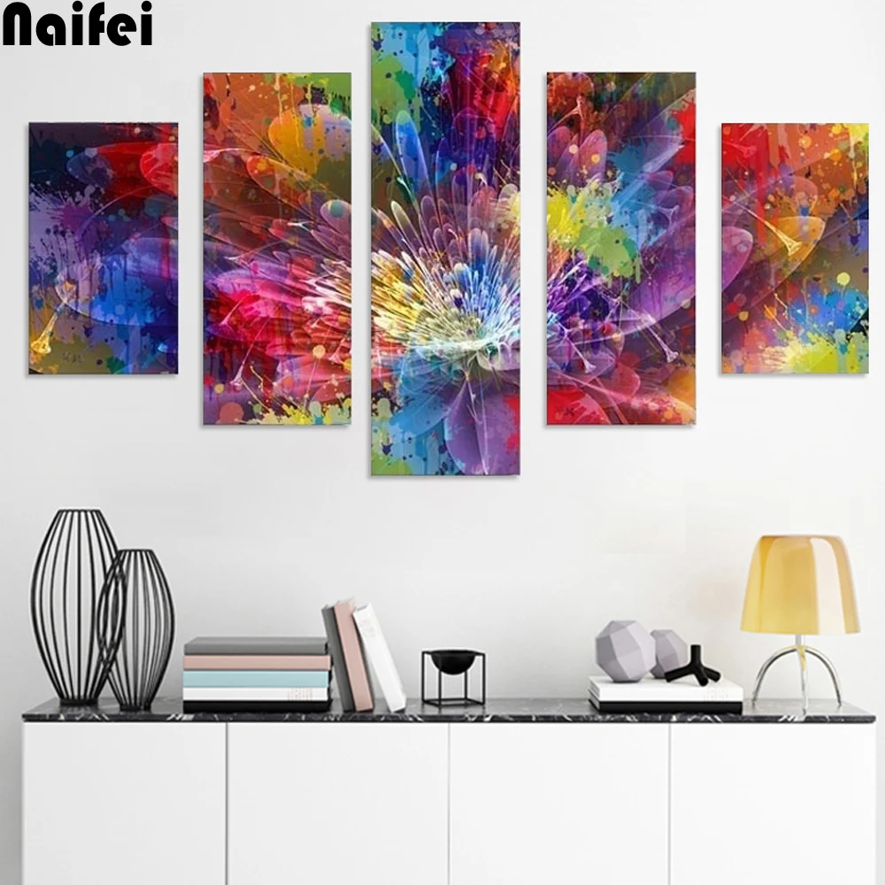 

Diamond Painting 5 Pieces Gorgeous Flowers Abstract diamond embroidery mosaic Bedroom Pictures for Home Decor Multi- Pictures