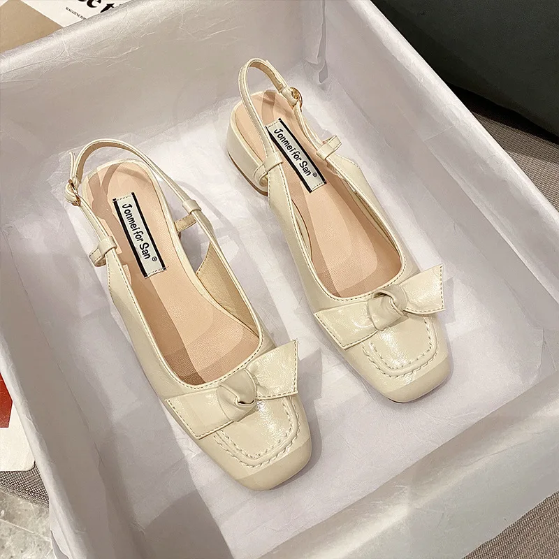 

Comfort Shoes for Women 2021 Sandals Summer Heels Shallow Mouth Med Suit Female Beige Square Toe New Closed Fashion Spring Girls