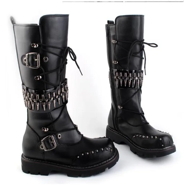Высокие Сапоги выше колена в стиле панк натуральная бычья кожа длинные