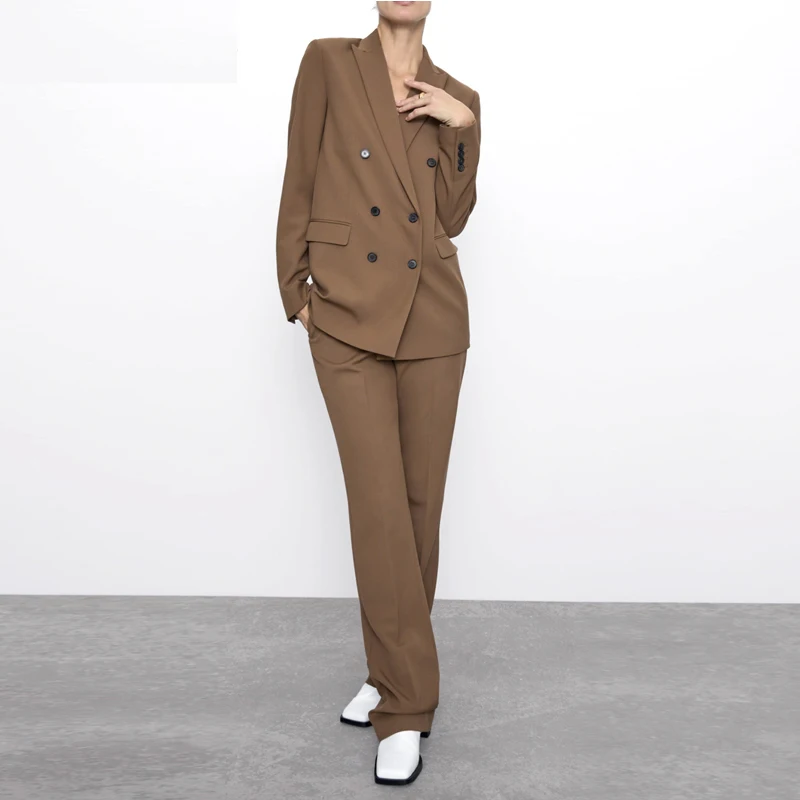 2020 New Brown Blazer Spring Summer Ladies Suits Office Wear Women Suits Women Work Wear Female Two Pieces Suits(Jacket+Pants)
