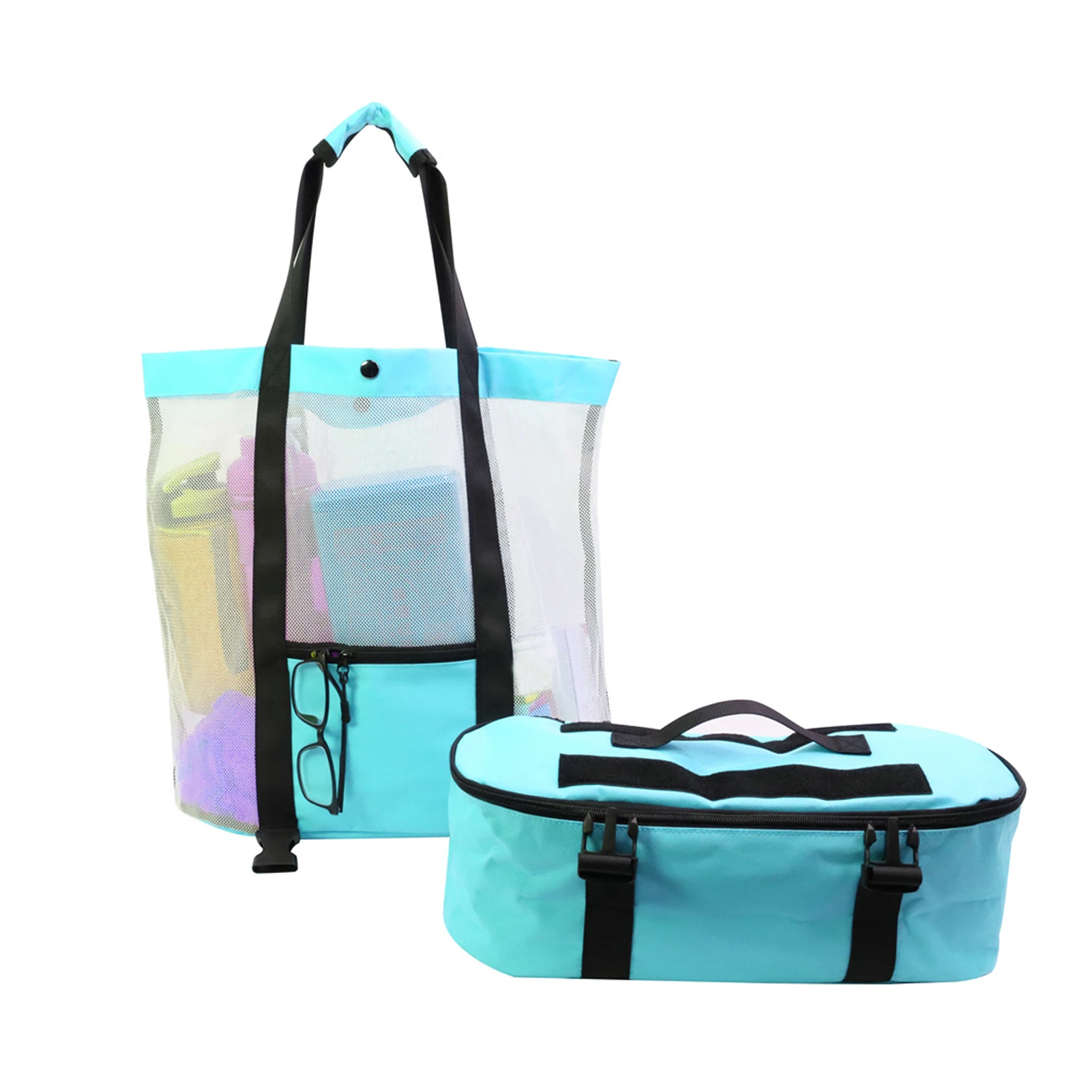 

2 In 1 Toys Storage Shoulder Children Grocery Folding Tote With Detachable Cooler Large Capacity Picnic Protable Beach Mesh Bag