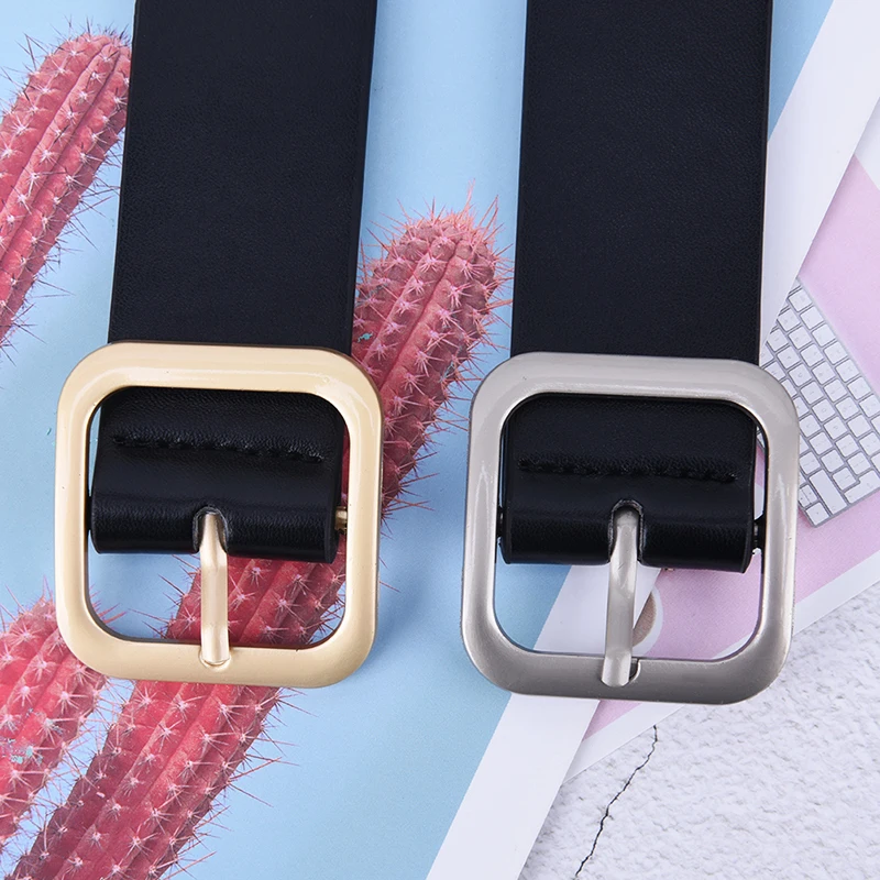 

New Gold Metal Square Belt Female Gold White PU Leather Waist Belts For Women Jeans Pants Wholesale