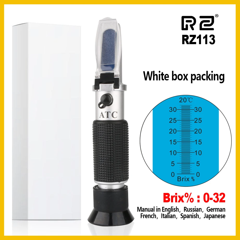 RZ113-WHITE BOX RZ Подлинная Розничная посылка рефрактометр БРИКС 0~ 32% RHB-32ATC оптический сахар пищевые напитки ATC содержание RZ113 метр Ручной инструмент - Цвет: RZ113-WHITE BOX