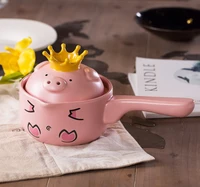 pink pig ceramic milk coffee heating pot baby food sauce pan kitchen tools single handle non stick cooking pot with cover la135