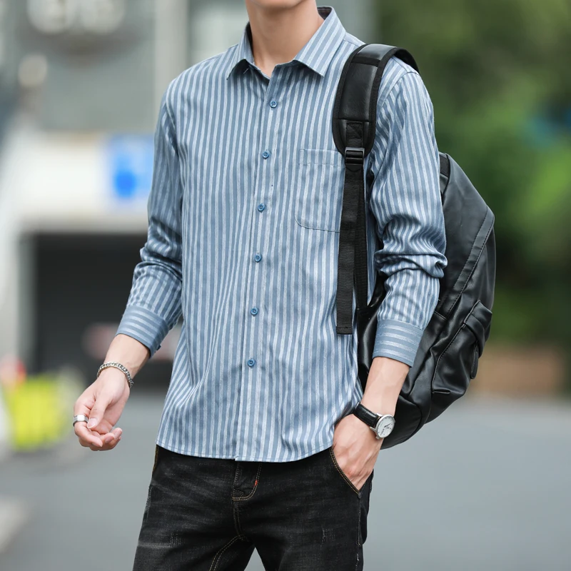 

2020 New Fashion Casual Striped Korean Style Shirt For Men