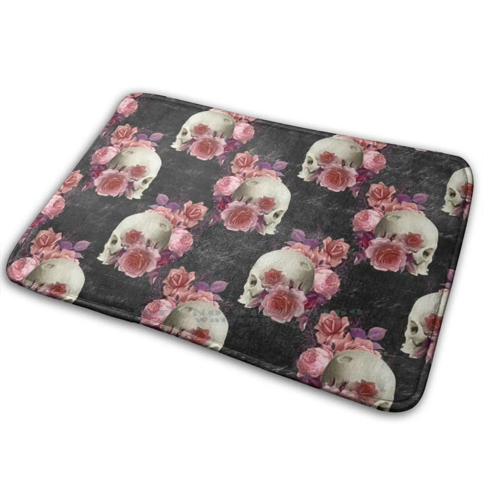Дизайнерский коврик с розовым черепом нескользящий для входной двери в спальню