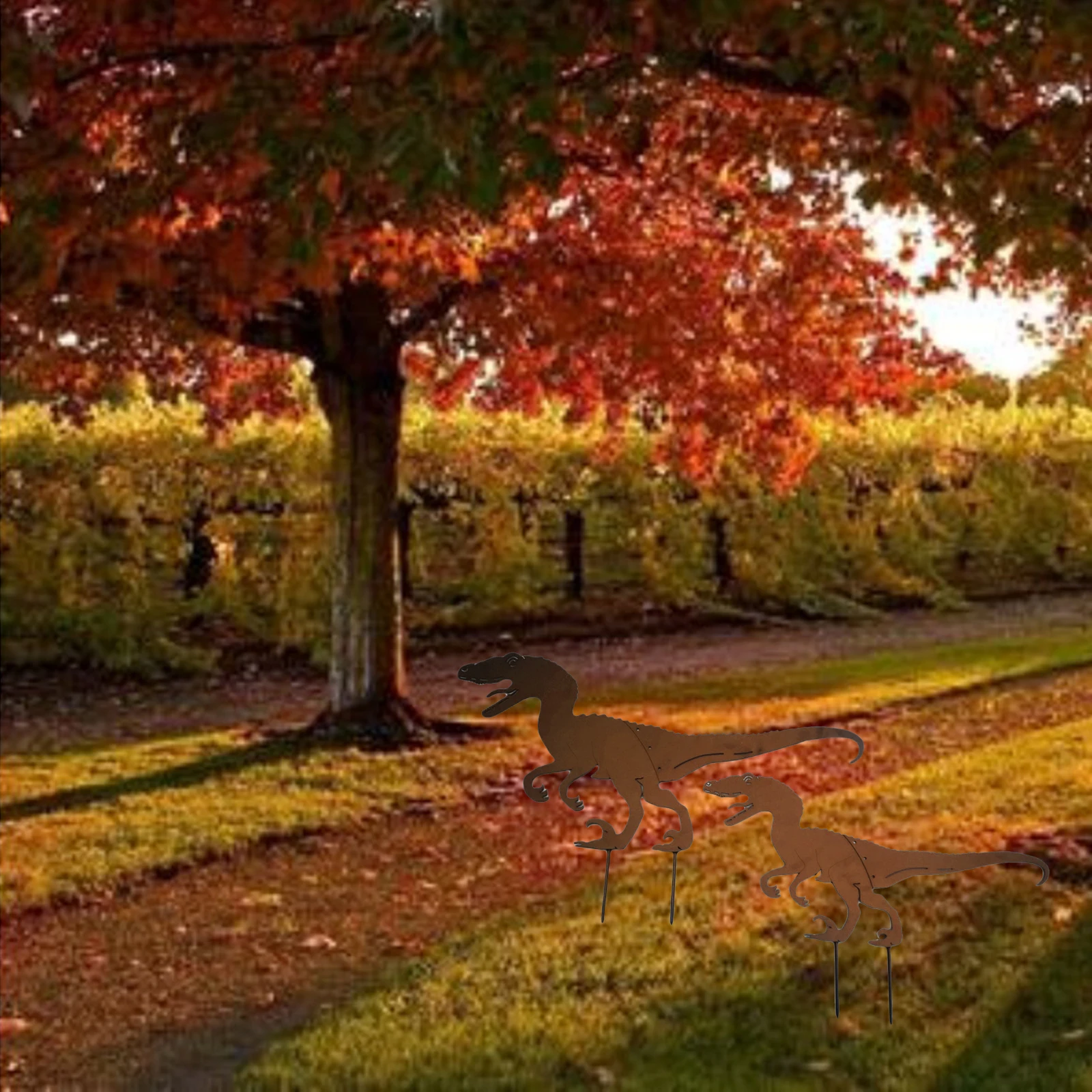Силуэт динозавра металлический садовый колышек украшения для сада набор из 2