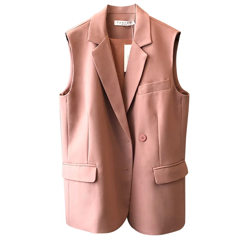 

Yeeloca Spring New Fashion Suit Vest Women's Casual Solid Notched Coat Middle Length Korean Loose Sleeveless Top