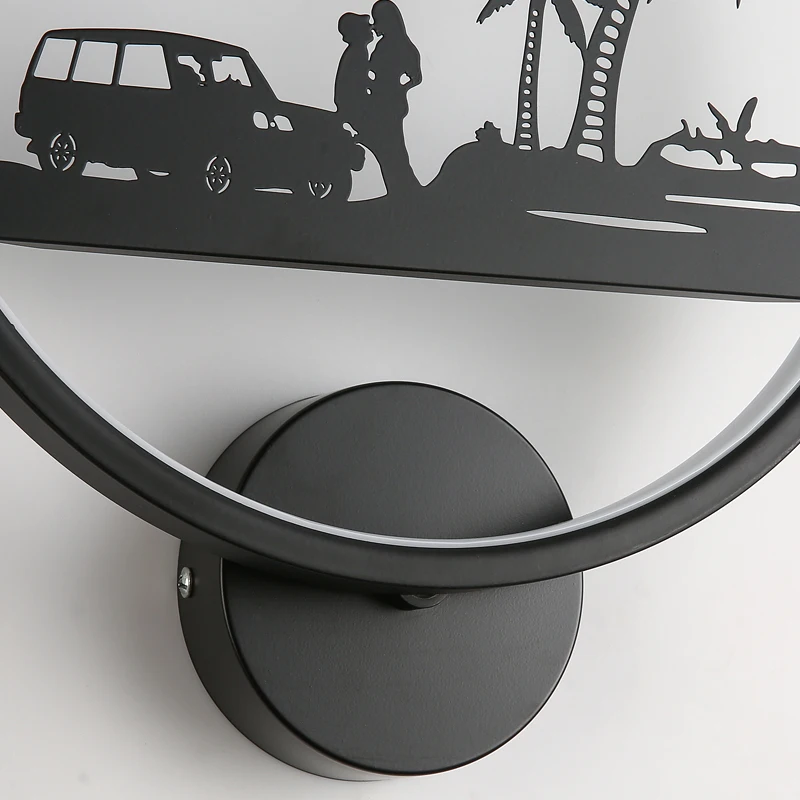 

FKL Modern Round Wall Lamp Black Silhouette Light Effect Warm Living room Bedroom Aisle Lamp Circle Wall Lamp