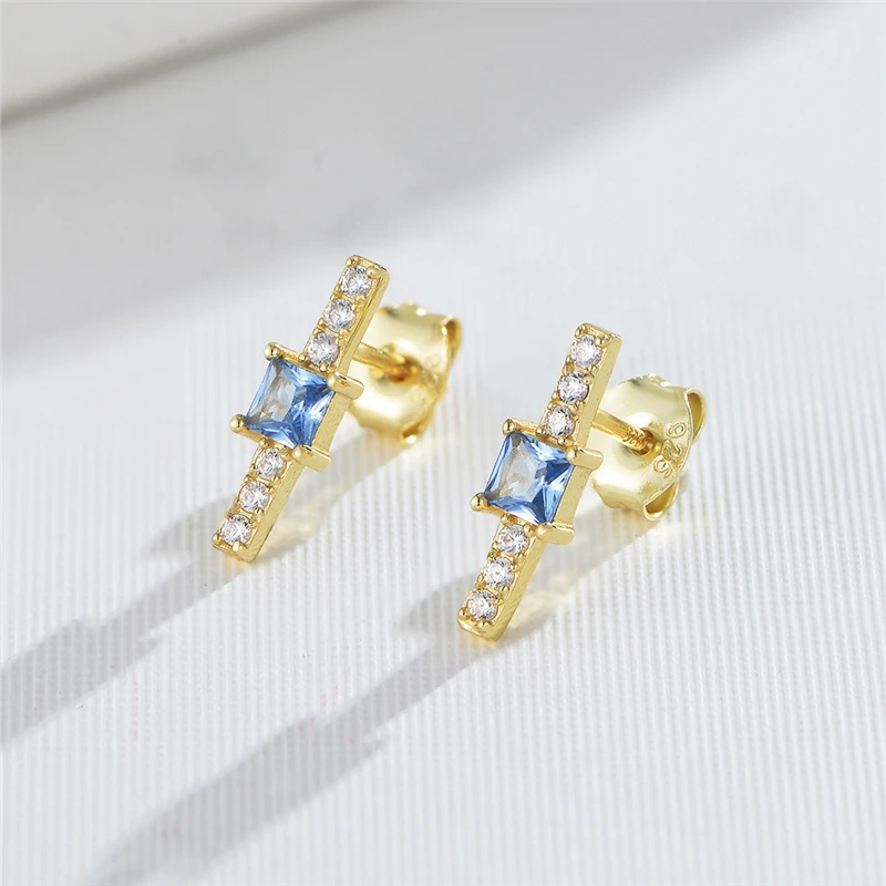 

CANNER Blue Rectangular Zircon Earrings For Women 925 Sterling Silver Piercing Earrings Hoops Pendientes Plata Wedding Jewelry