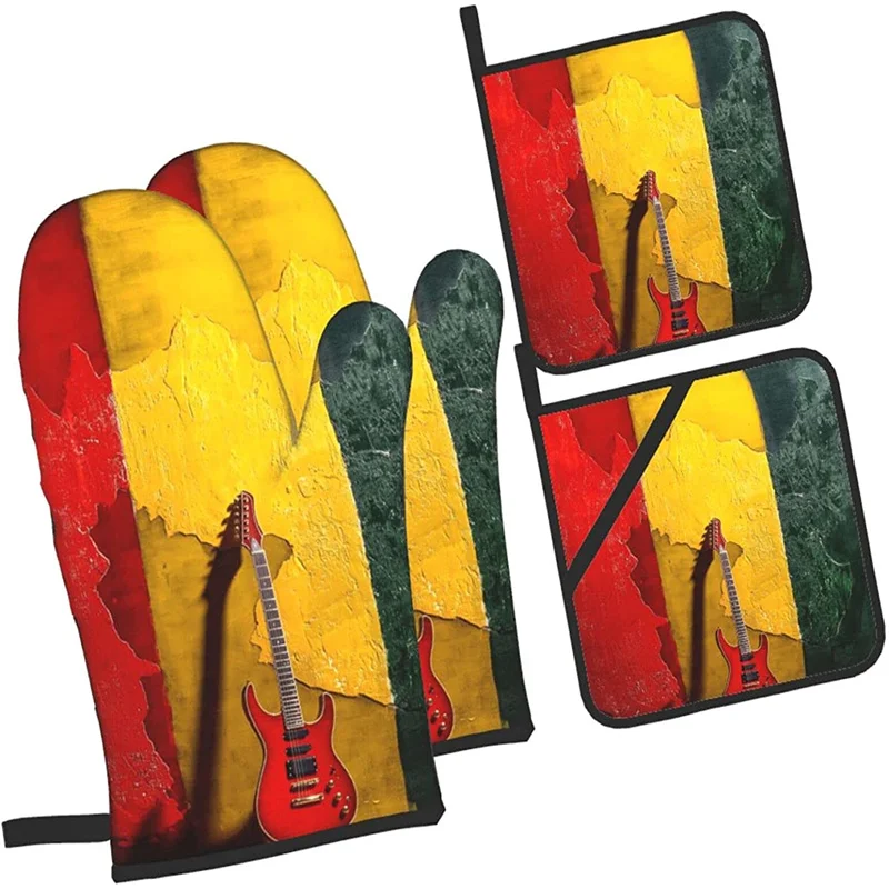 

Oven glove and pot holder set heat-resistant 4-piece set, kitchen utensils non-slip insulating gloves for baking and cooking