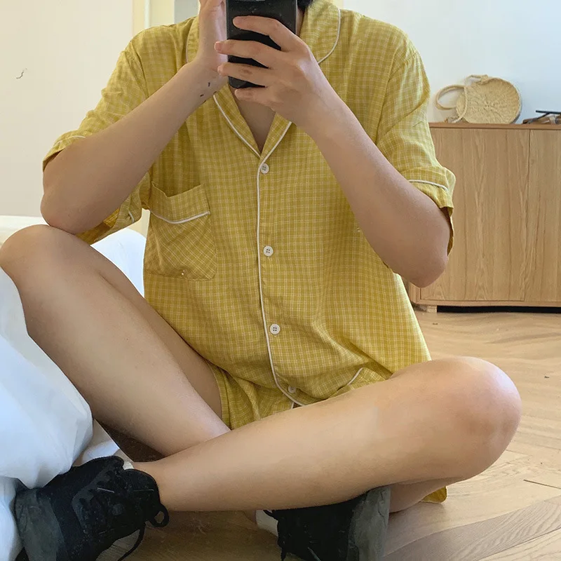 Пижамный комплект летняя рубашка в клетку Корейском стиле шорты с коротким