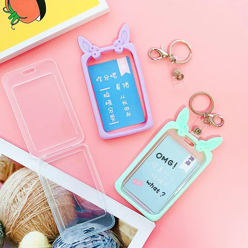 Милая мультяшная кроличья Ушная карточка для связки ключей держатель прозрачная