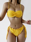 2021 Новое поступление женский купальник из двух частей желтый кружевной бикини Летний Пляжный Купальник винтажный Монокини Купальный костюм S  XL
