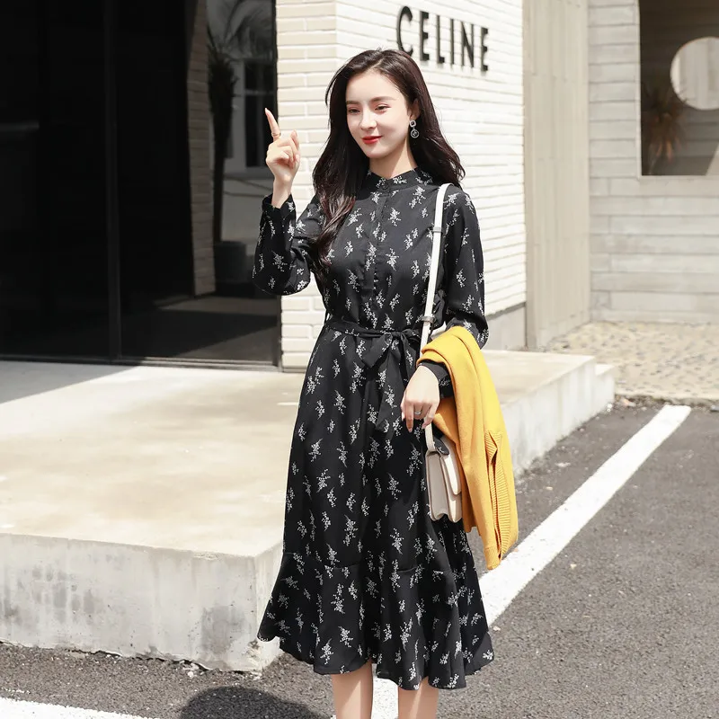 Красивые длинные платья женское модное платье-рубашка с длинным рукавом и бантом