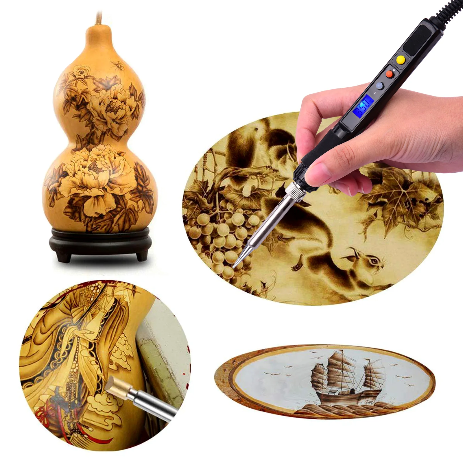 

12 Pieces Wood Burning Tool Kit Pyrography Pen Adjustable Temperature LCD Display for Wood Burning Carving Embossing Soldering