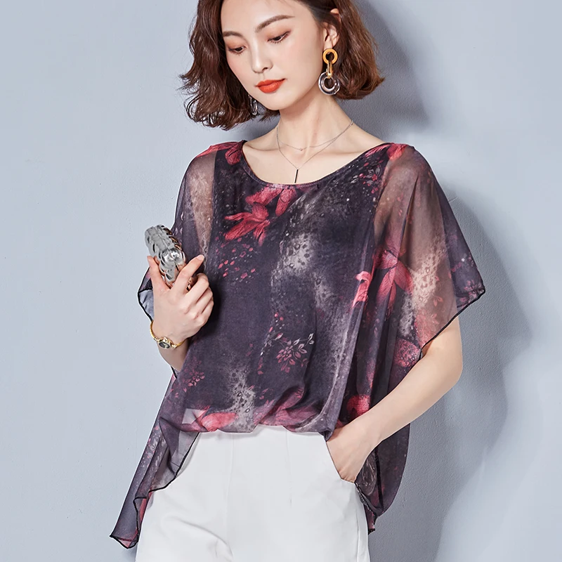 С рукавами летучая мышь шифоновые блузки 2021 летнее платье без рукавов с О