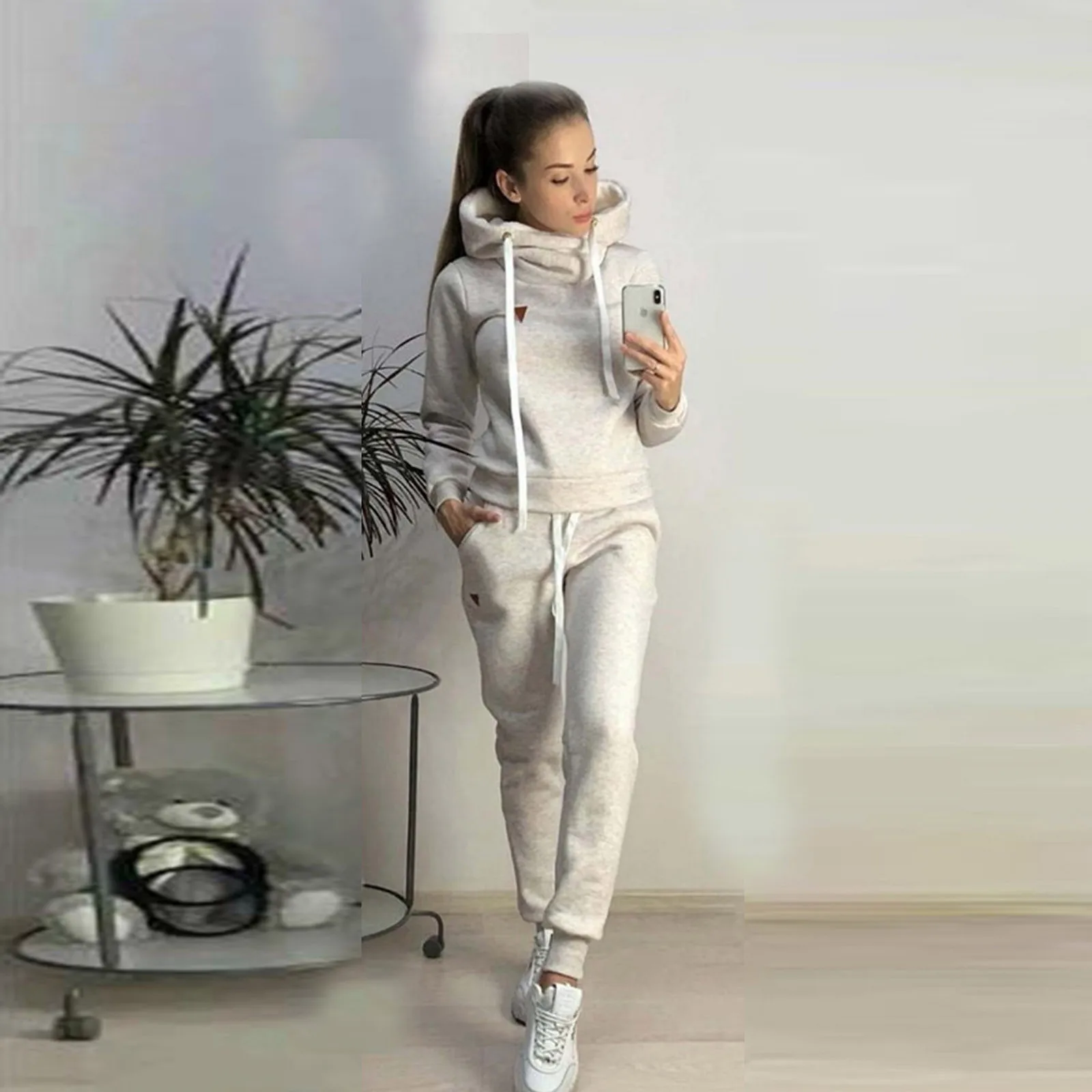 

Fashion Tracksuit Women's Two Piece Plush Casual Autumn Winter Pullover Hoodie Long Pants Sportswear Set tracksuit Female #40