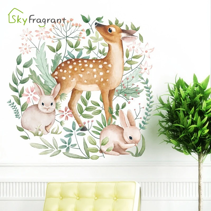 Скандинавская Наклейка на стену с оленем Кроликом наклейки-гирлянды наклейка s