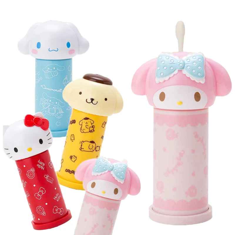 

12 см Sanrios Kawaii Mymelody Cinnamorol Kitty Cat Purin ватный тампон коробка мультяшный милый пресс ватный ящик для хранения держатель зубочисток