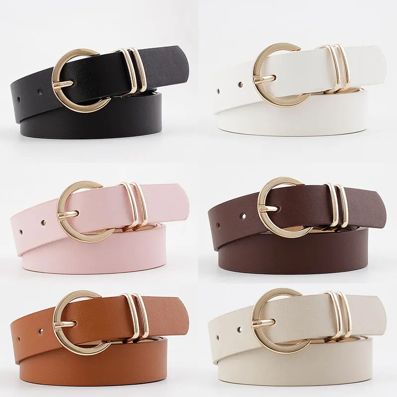 Женский ремень из ПУ кожи с круглой пряжкой 107 см|Женские ремни| |