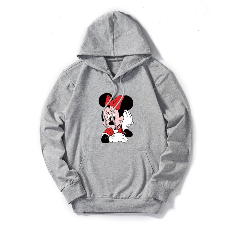 Gray Women Sweatshirt Cotton Hoodies Autumn Winter Minnie Cartoon Hoodie Print Pullover Long Sleeve Plus Size 5XL White - Цвет: Gray