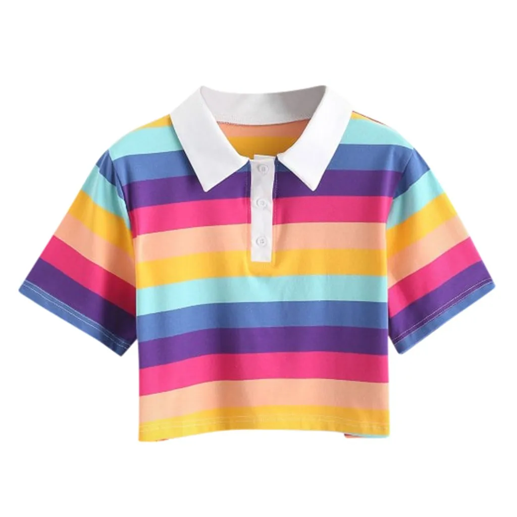 Женская летняя повседневная Полосатое платье радужных цветов короткая рубашка с