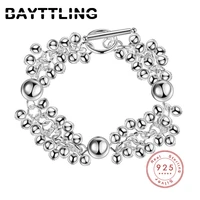 bayttling 8 inch silver color luxury grape beaded chain bracelet for woman fashion couple gift jewelry