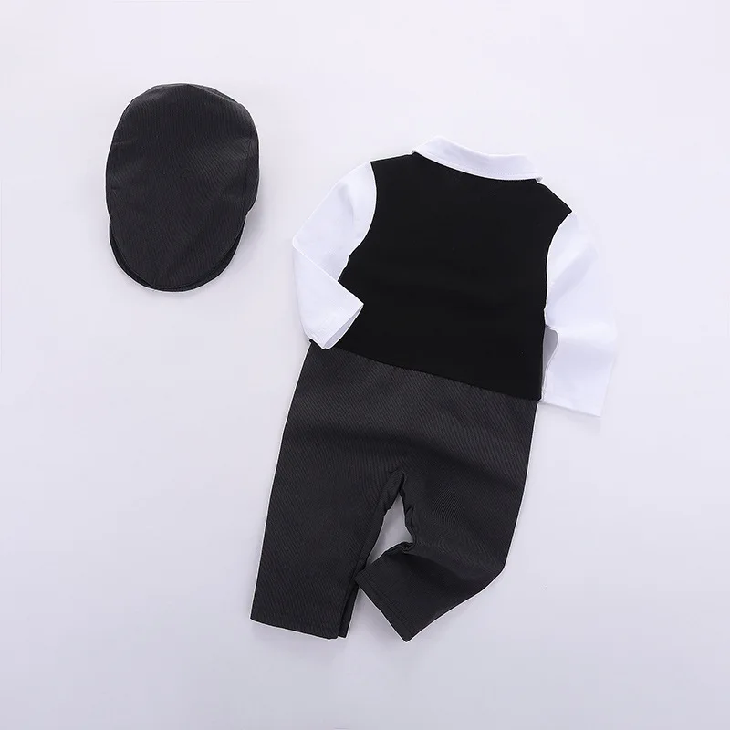 Baby Boy Clothes Romper+Berets 24M 18M Clothing Sets Cotton Boys Bow Black Long Sleeve Formal |