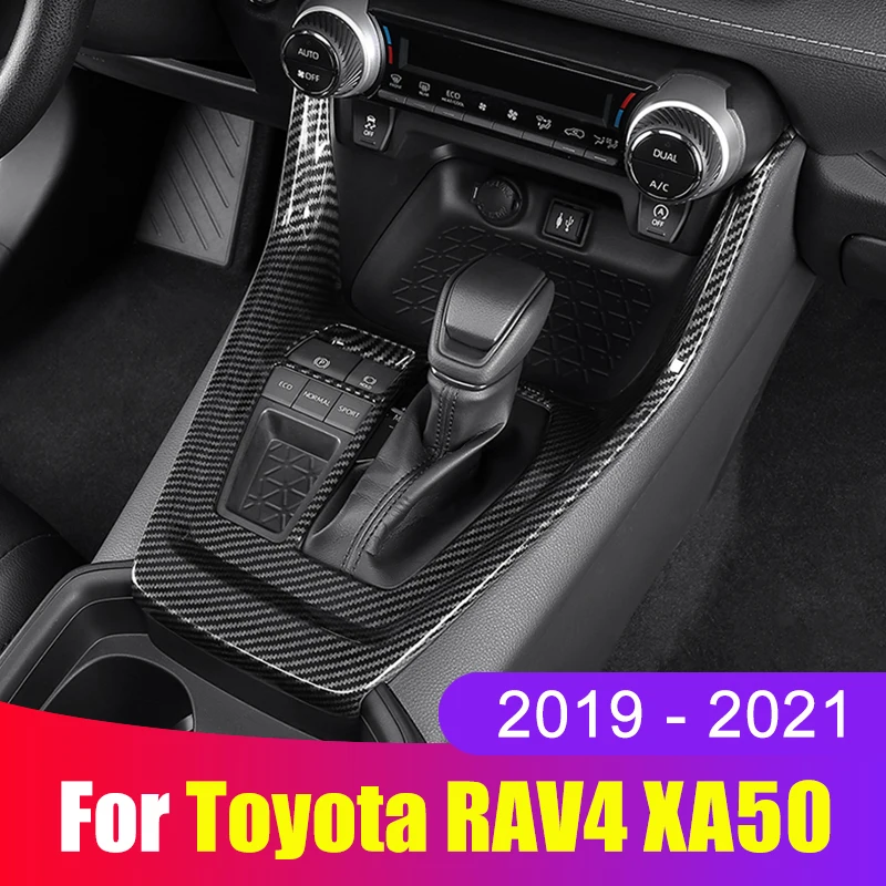สำหรับ Toyota RAV4 2019 2020 2021 2022 RAV 4 XA50อุปกรณ์เสริม ABS คาร์บอนเซ็นทรัลคอนโซลเกียร์ Shift Knob Panel ฝาครอบกรอบ