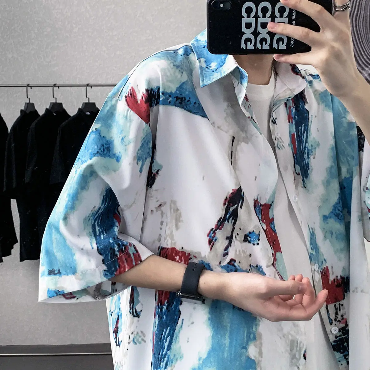

Men's short-sleeved shirts 2021 summer new style printed square collar loose casual flower shirt large size M-5XL campus youth