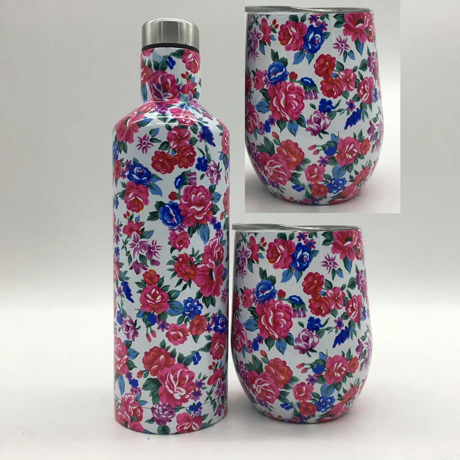 flowers 1 Подарочный набор 12oz яйцо чашки различной формы глоток бокалы для вина и бутылка из нержавеющей стали Изолированная вакуумом 2-стены воды кофе термос кружки - Цвет: flowers 1