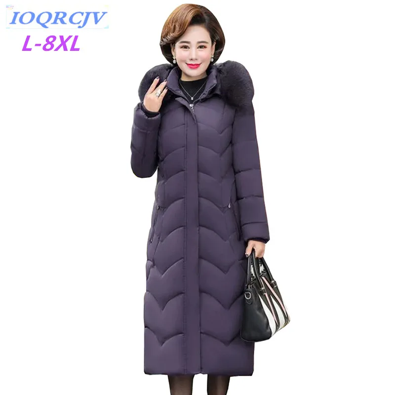 

2019 Plus size L-8XL X-Long Winter Parkas Women Down cotton Jacket Thicken Hooded Outerwear Middle aged Female Winter Coats G630