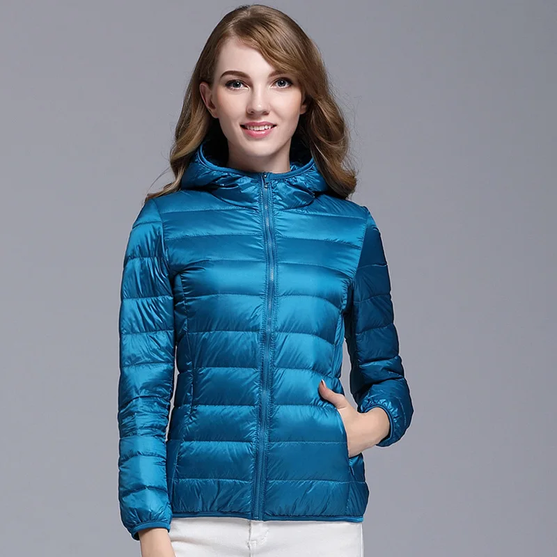 

Women Hooded Coat Jacket Light Thin Spring Autumn Ladies Slim Overcoat Duck Down Filler Female Warm Jackets S-3XL Factory Outlet