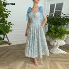 Женское кружевное платье средней длины Booma, синее ТРАПЕЦИЕВИДНОЕ ПЛАТЬЕ с цветочным кружевом, с широким бантом на бретелях, Тюлевое платье для свадебной вечеринки